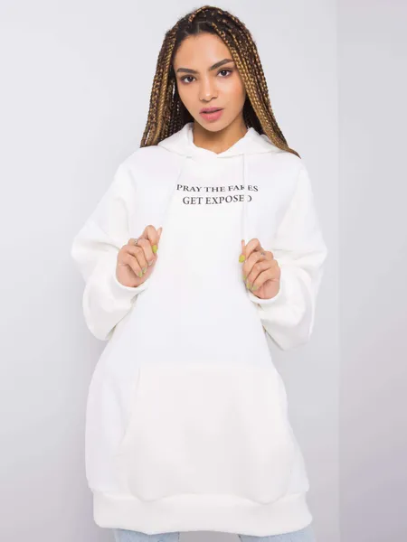 RUE PARIS Ecru bluza kangurka z kapturem