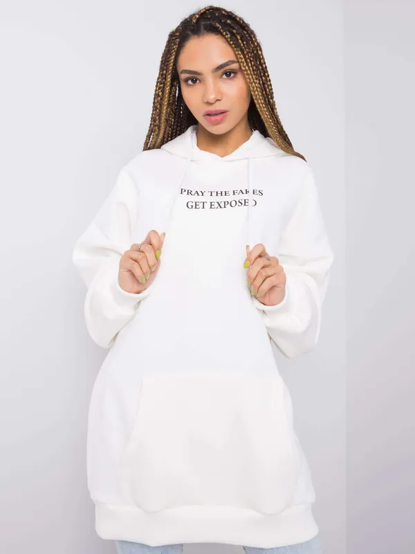 RUE PARIS Ecru bluza kangurka z kapturem