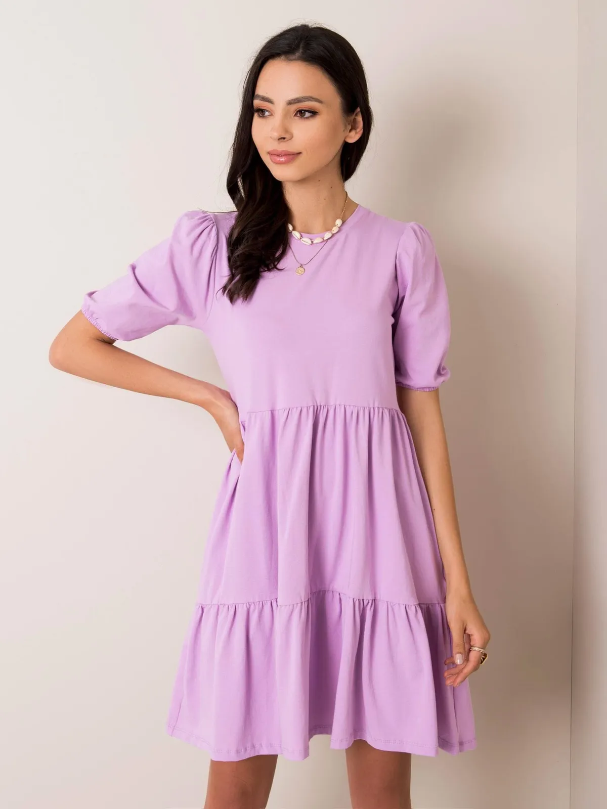 RUE PARIS Liliowa sukienka oversize - zdjęcie 2