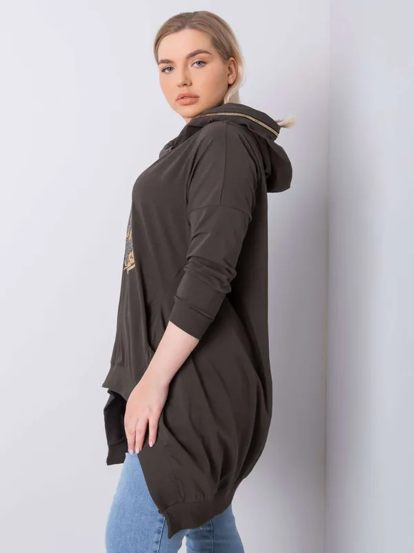 Ciemna khaki bluza plus size z kapturem - widok 2