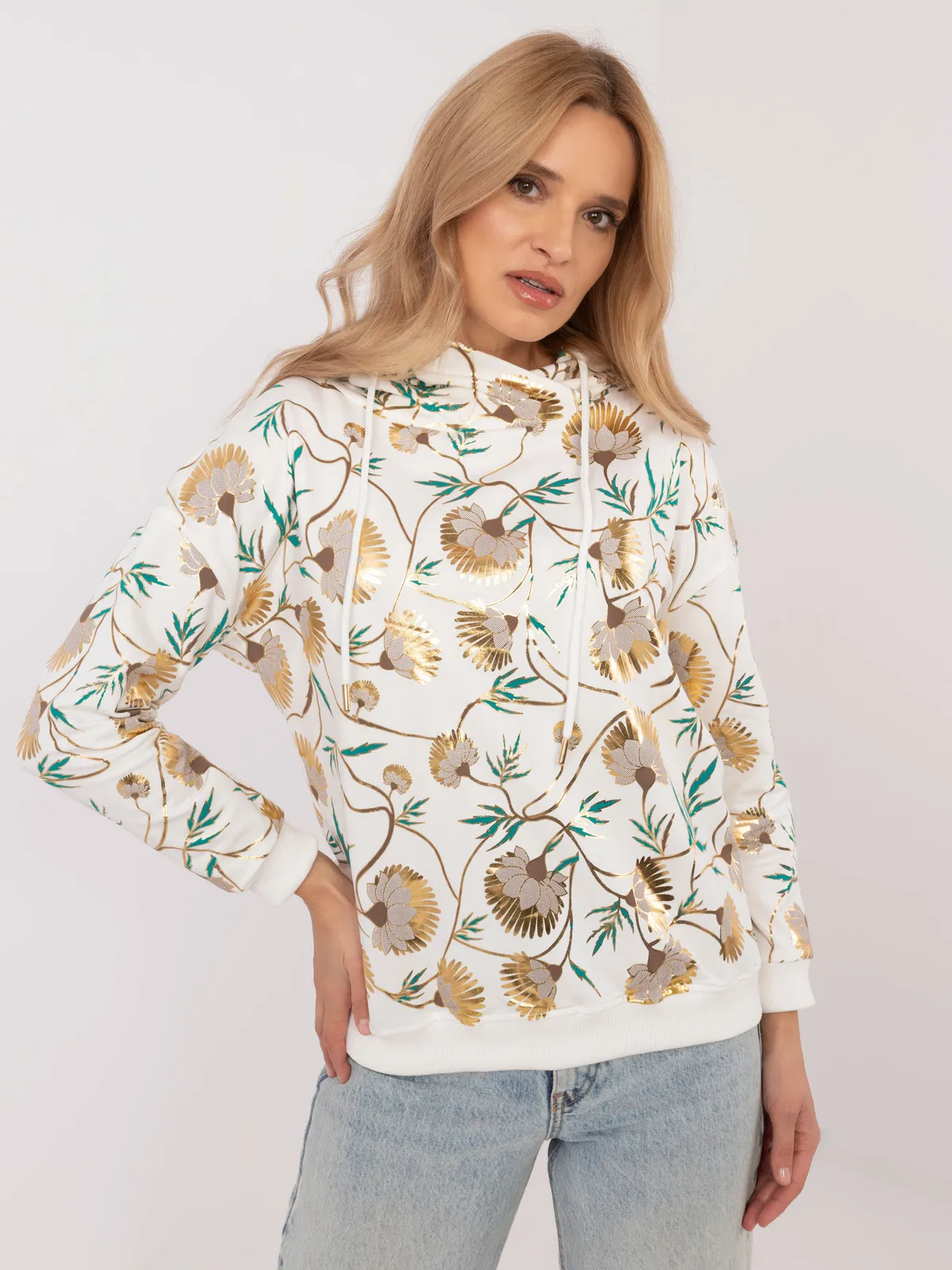 Bluza oversize z kapturem we wzory roślinne - zdjęcie 1