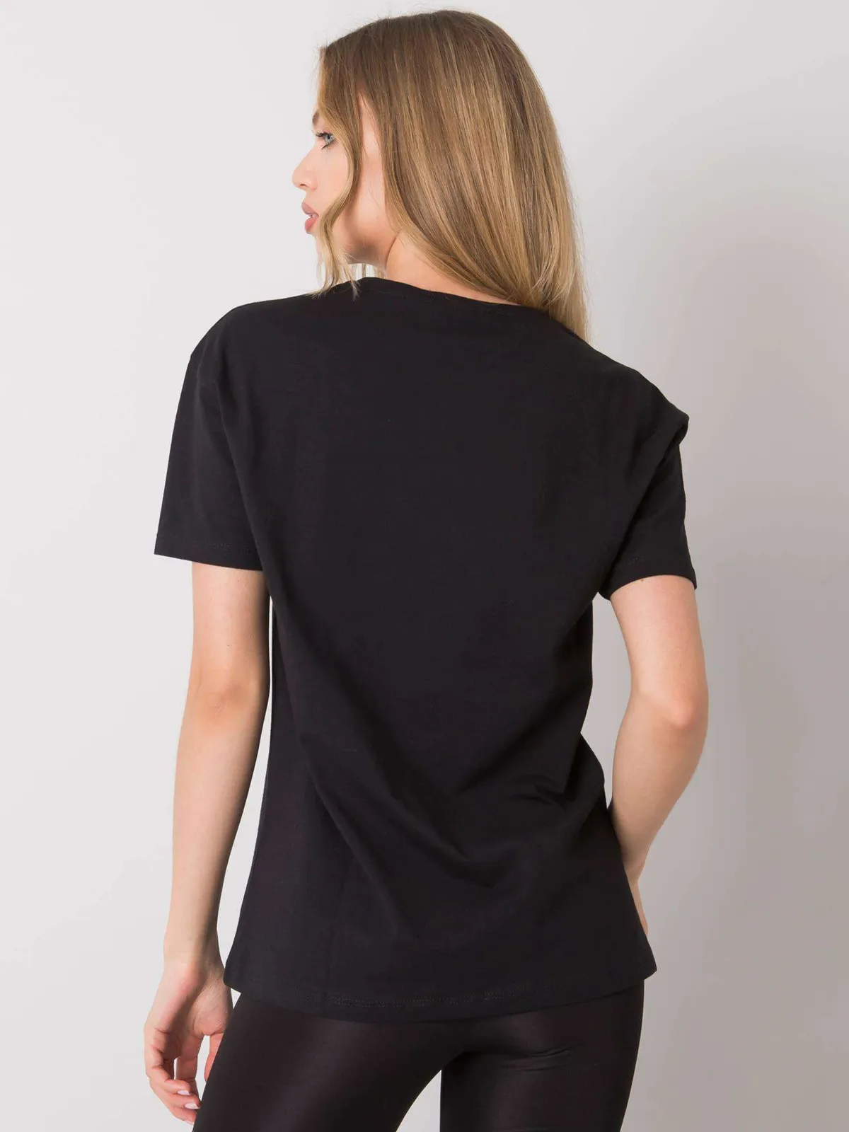 Czarny t-shirt damski bawełniany - zdjęcie 4