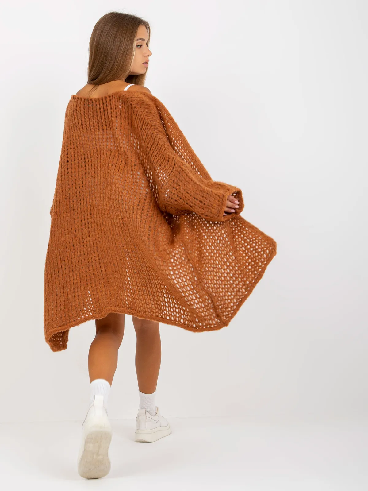 Brązowy dzianinowy kardigan oversize OCH BELLA - zdjęcie 2