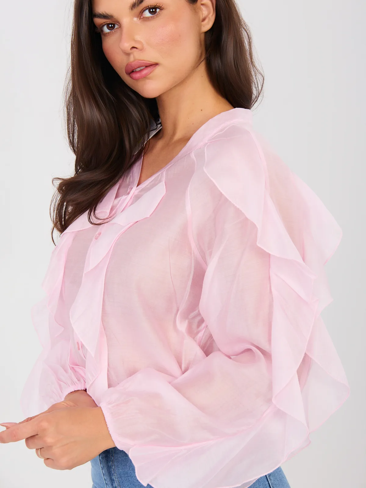 Koszula z falbanami o kroju oversize - zdjęcie 1