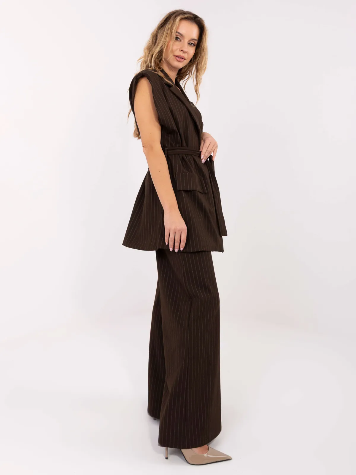 Wizytowa kamizelka oversize z wiązaniem w talii - zdjęcie 1