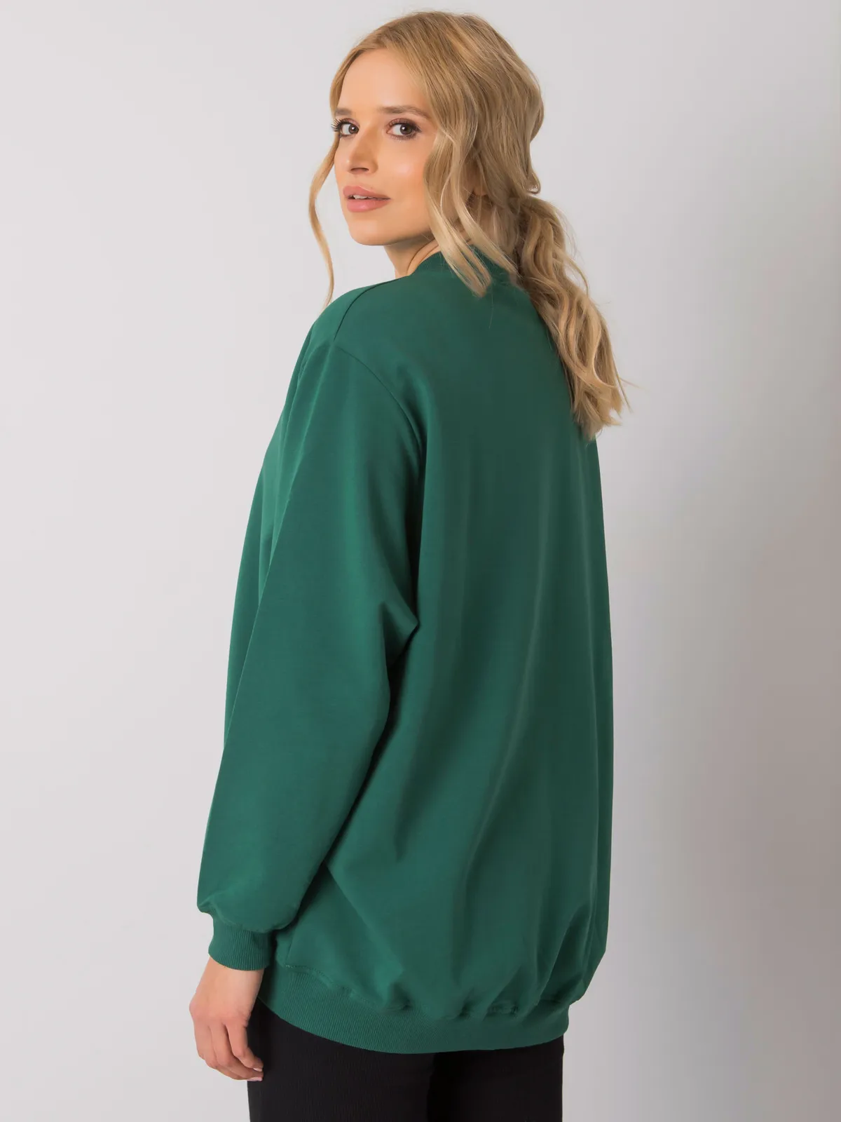 Ciemnozielona bawełniana bluza basic - zdjęcie 5