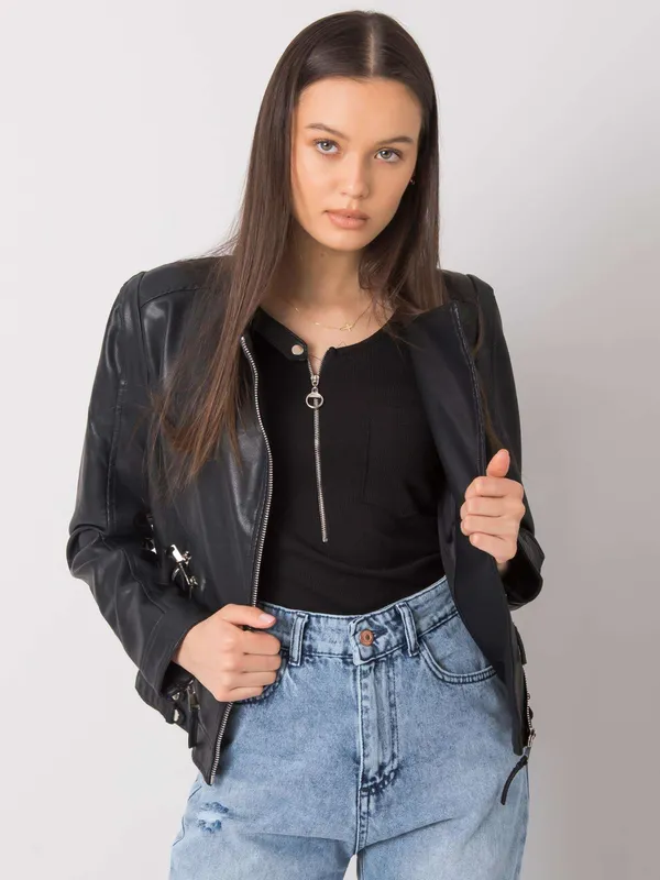 Czarna ramoneska damska ze sztucznej skóry - widok 2