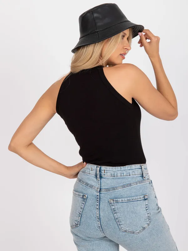 Dopasowany top z ozdobnym napisem typu halter - widok 2