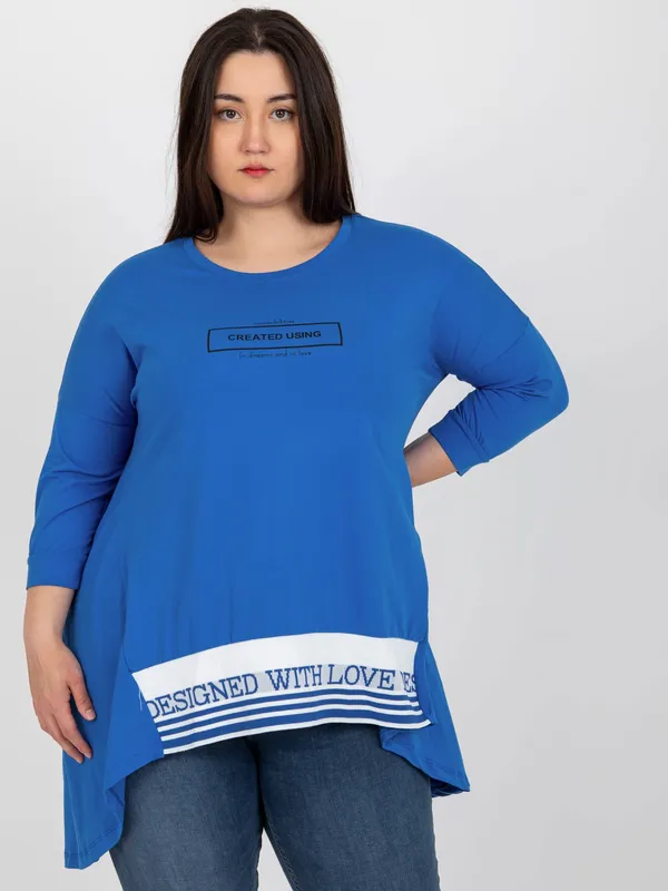 Ciemnoniebieska asymetryczna tunika plus size