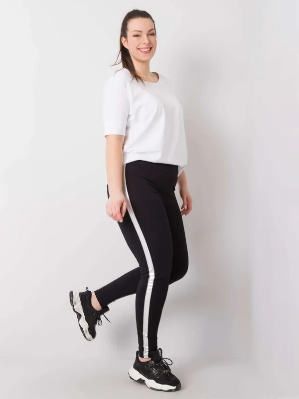 Czarno-srebrne legginsy plus size