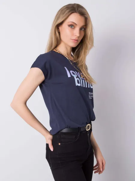 STITCH & SOUL Granatowy t-shirt z printem