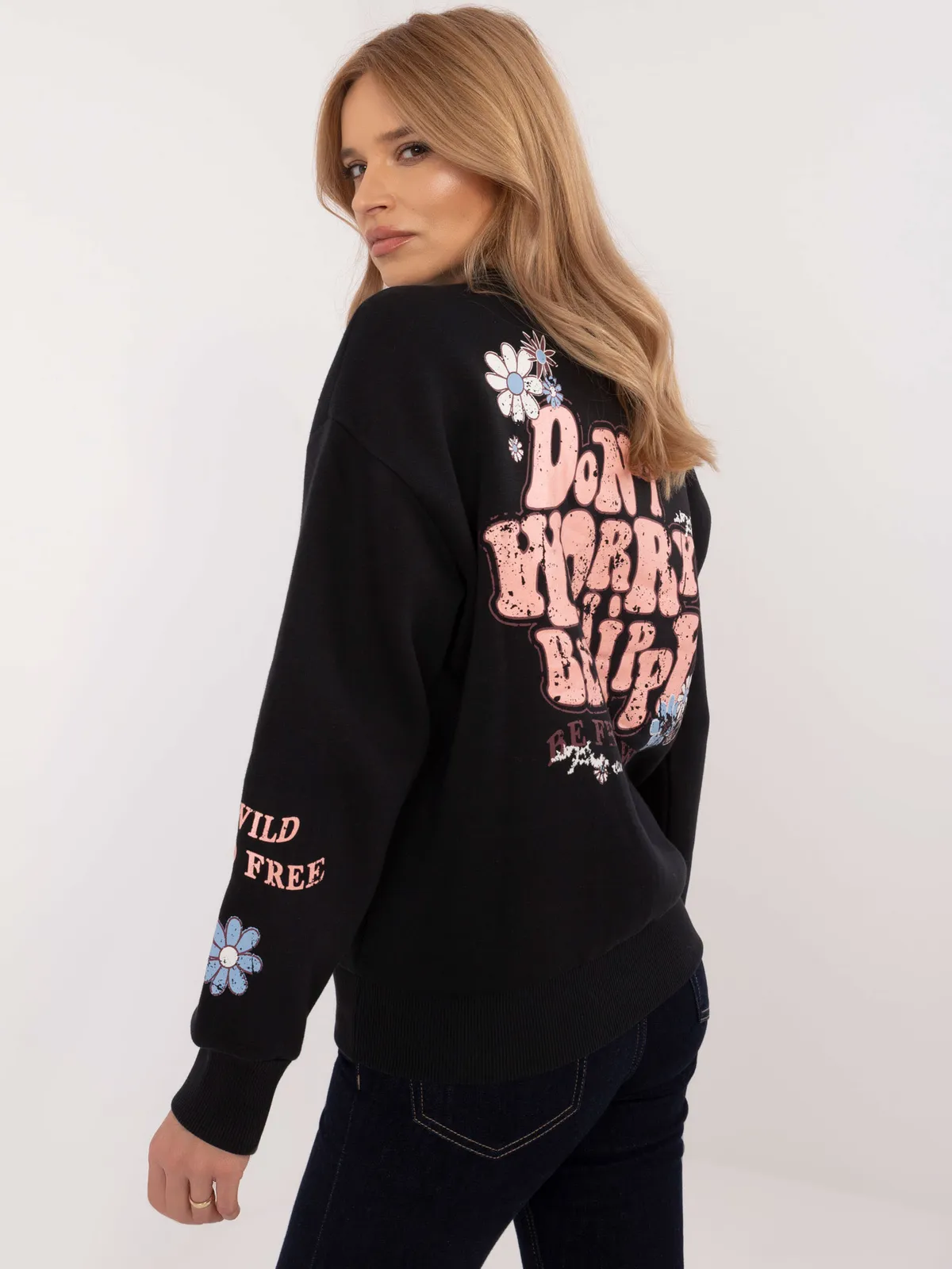 Oversize'owa bluza casualowa z kwiatowym nadrukiem - zdjęcie 2