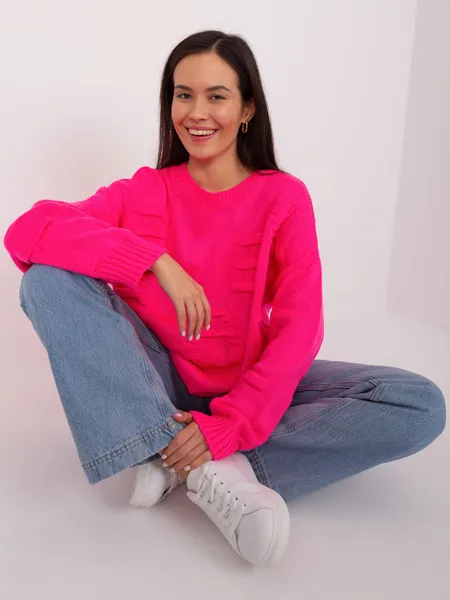 Fluo różowy sweter oversize z okrągłym dekoltem