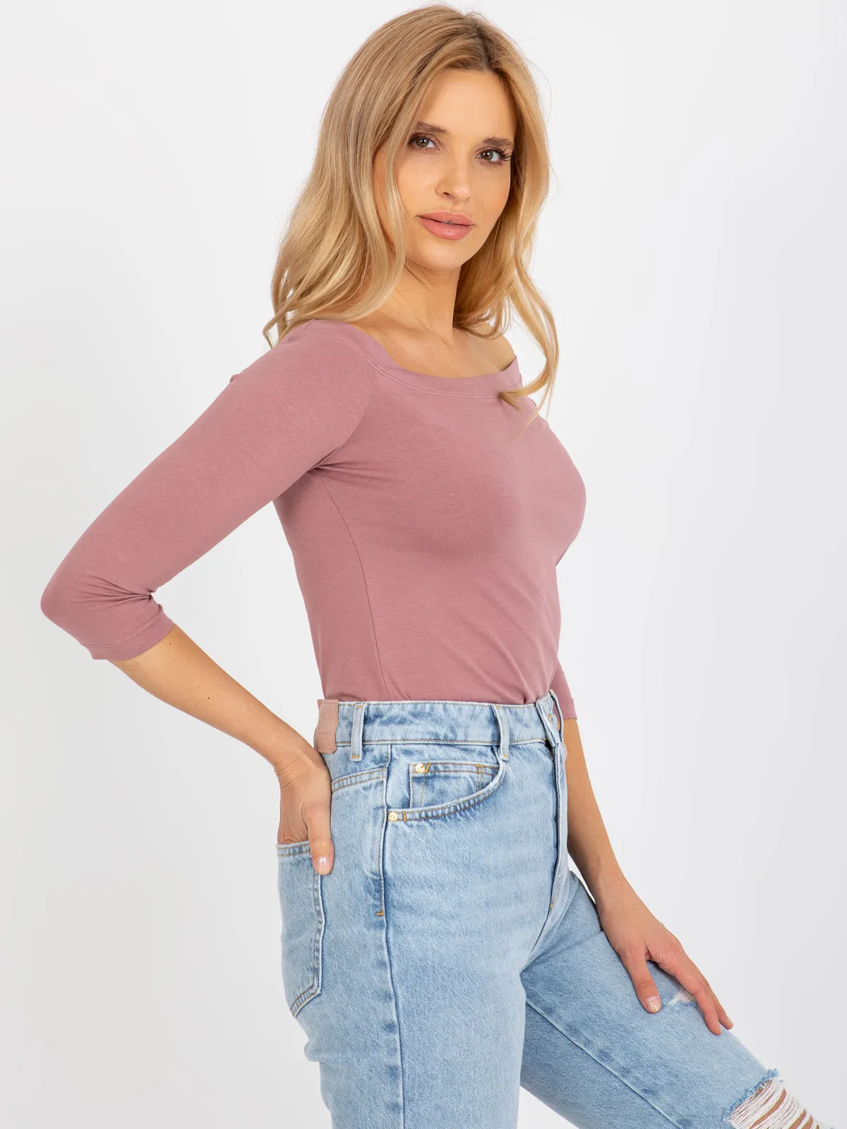Brudnoróżowa bawełniana bluzka hiszpanka BASIC FEEL GOOD - zdjęcie 5