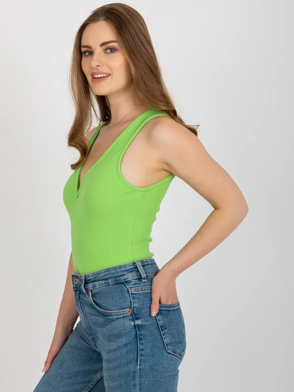 Jasnozielone bawełniane body basic w prążek