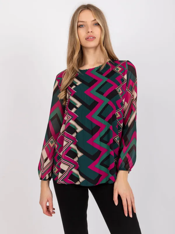 Plisowana bluzka z geometrycznym wzorem w stylu retro - widok 2