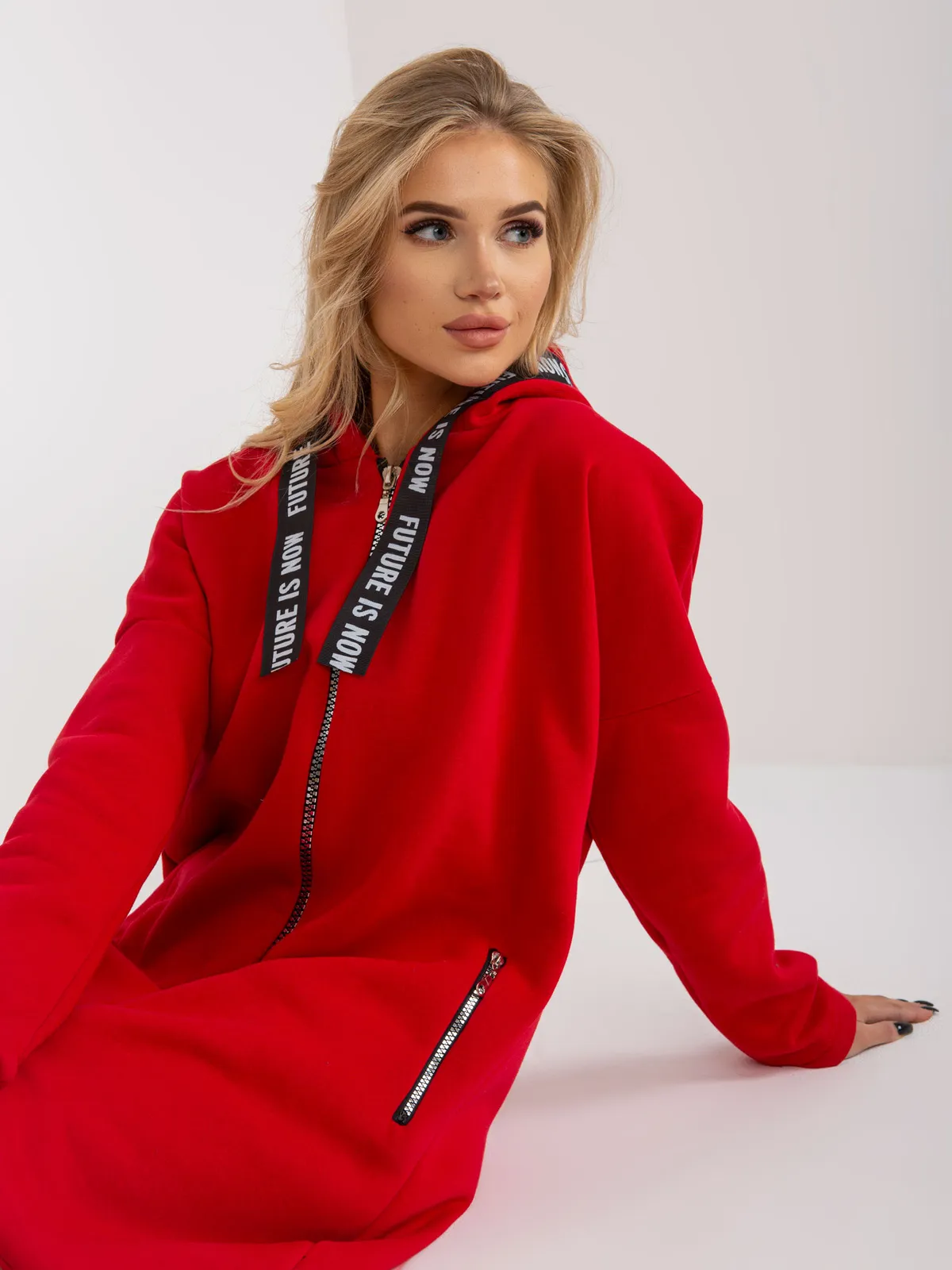 Hurtowna Fuksjowa długa dresowa bluza rozpinana oversize - zdjęcie 6