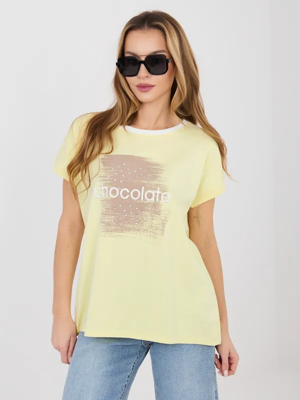 T-shirt casualowy z nadrukiem i cyrkoniami