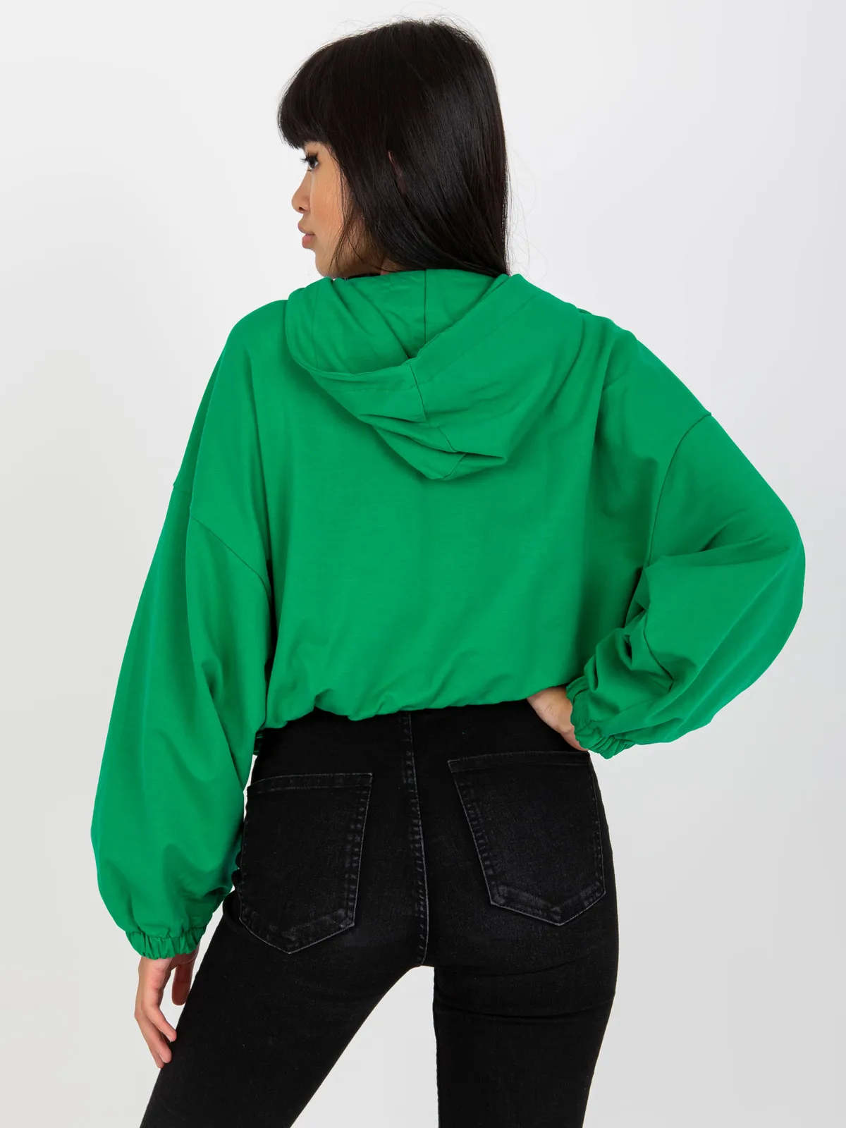 Szara melanżowa krotka bluza basic ze ściągaczem RUE PARIS - zdjęcie 2