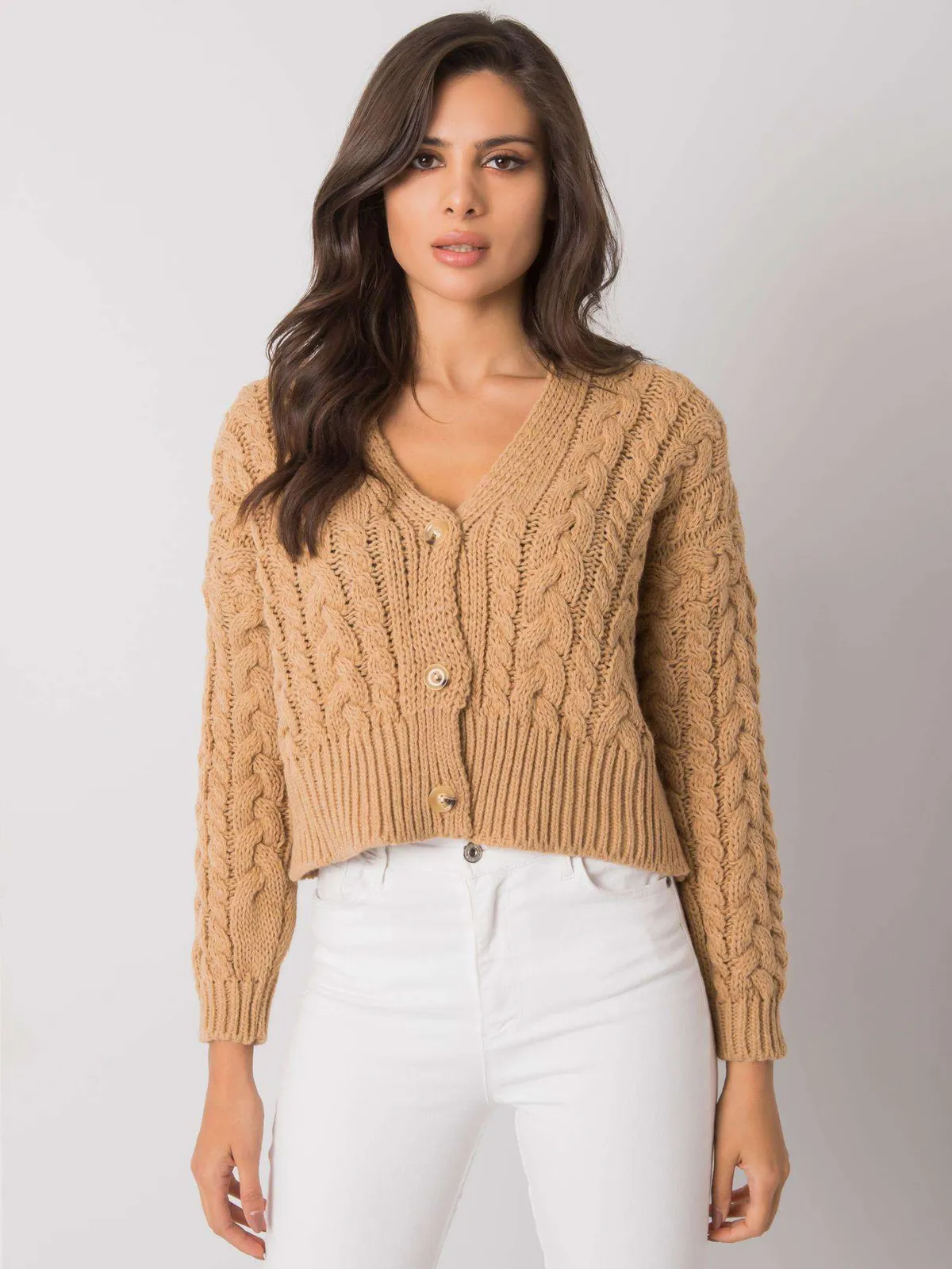 SUBLEVEL Camelowy sweter w warkocze - zdjęcie 3