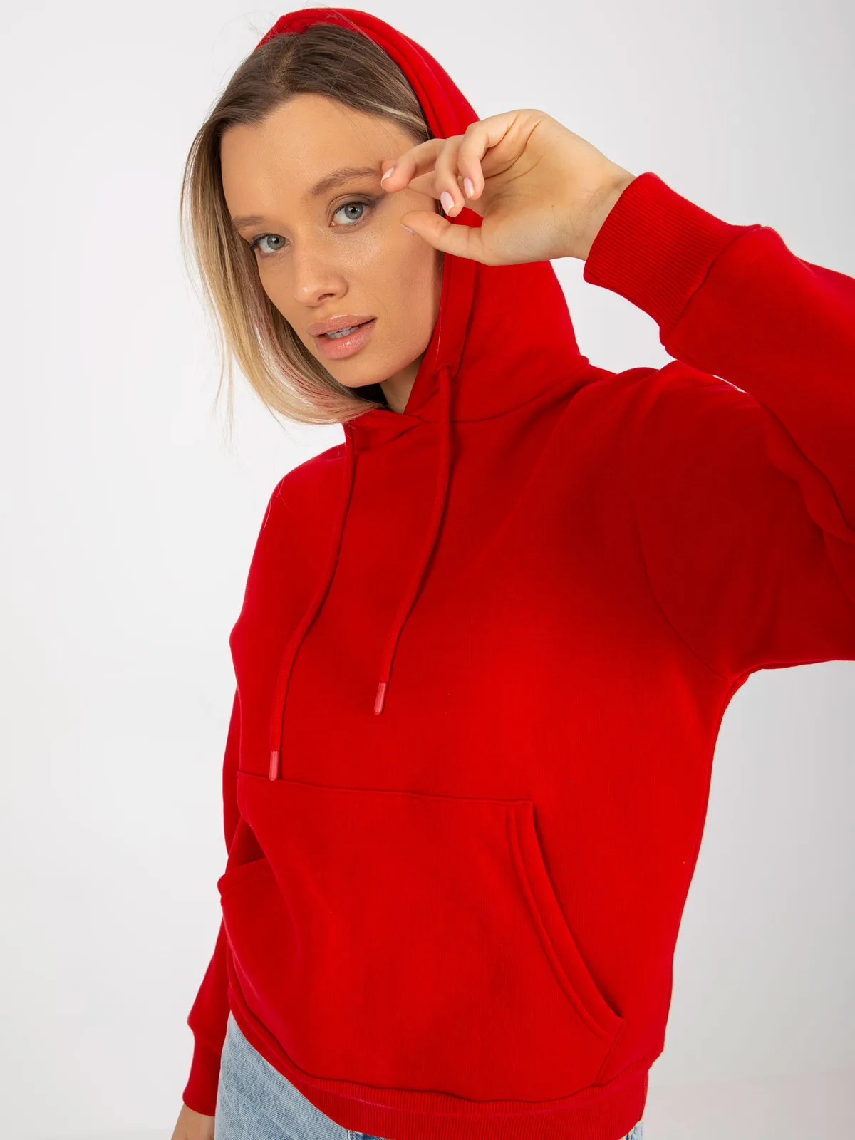 Ciemnoszara dresowa bluza basic kangurka RUE PARIS - zdjęcie 3