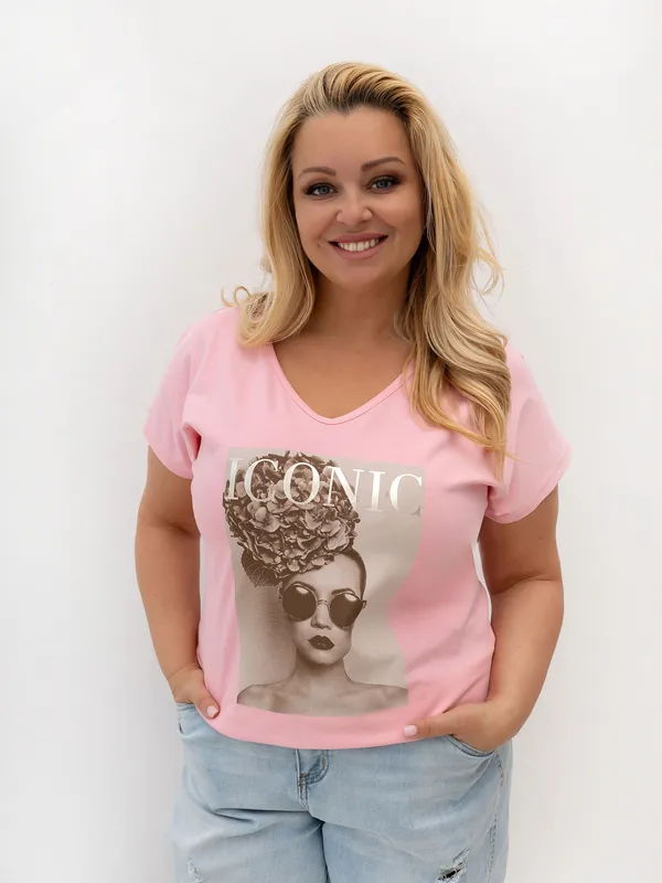 T-shirt z printem w stylu glamour - widok 2