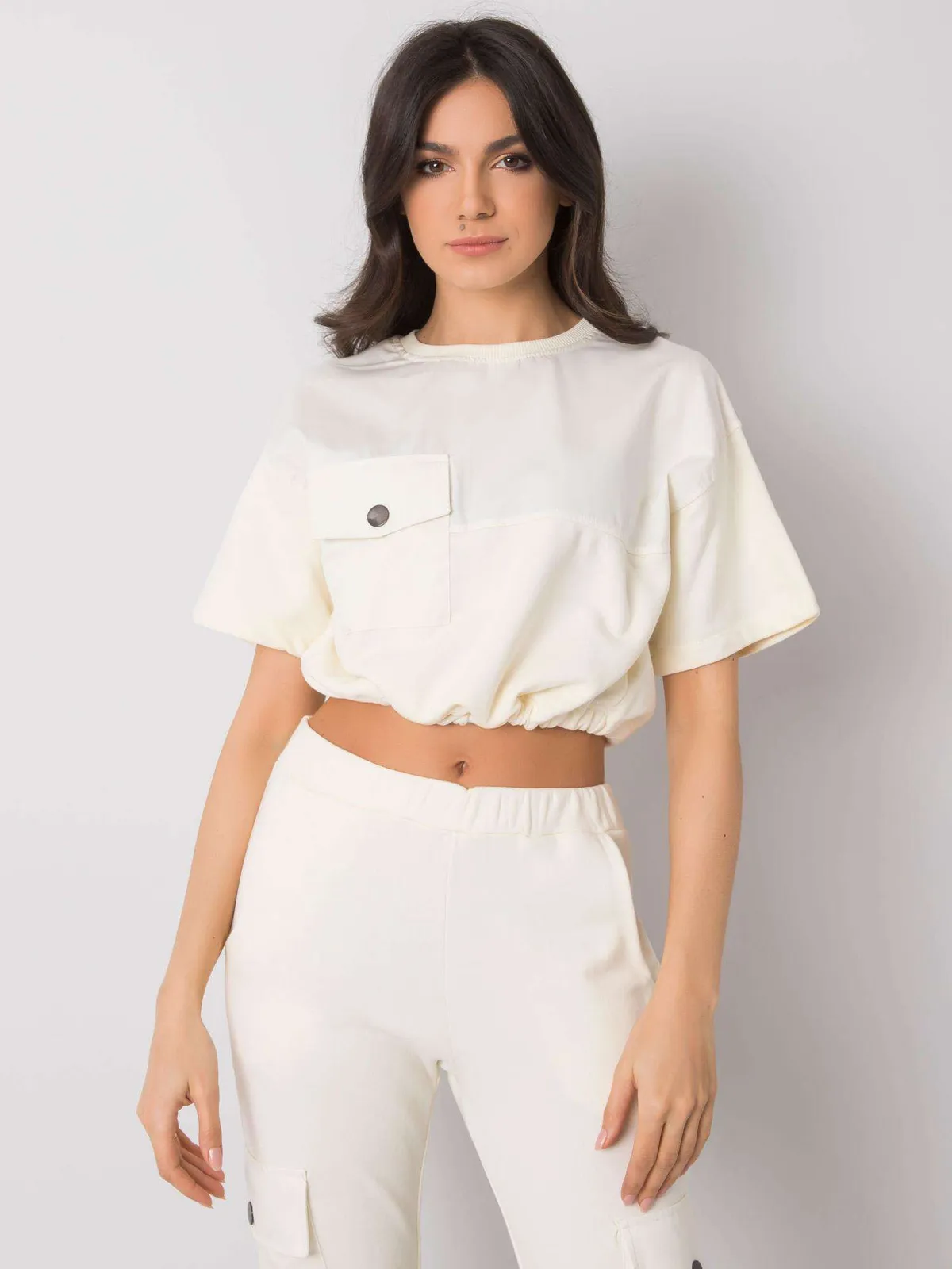 RUE PARIS Ecru krótka bluza damska - zdjęcie 2