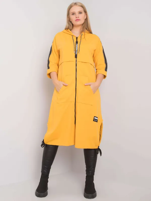 Żółta długa bluza plus size z kapturem - widok 2