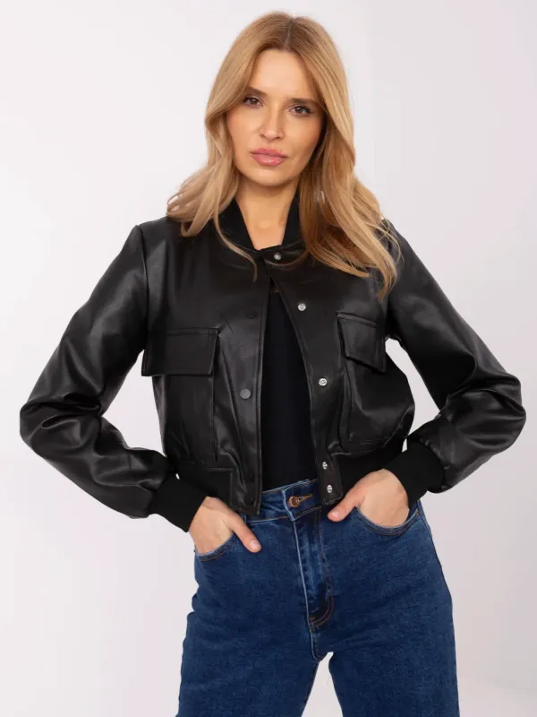 Krótka kurtka typu bomber z kieszeniami - widok 2