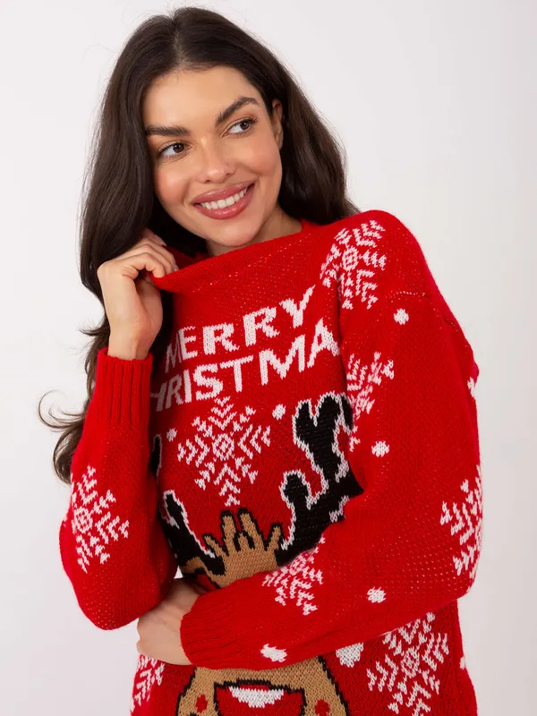 Świąteczny sweter z reniferem i motywem płatków śniegu