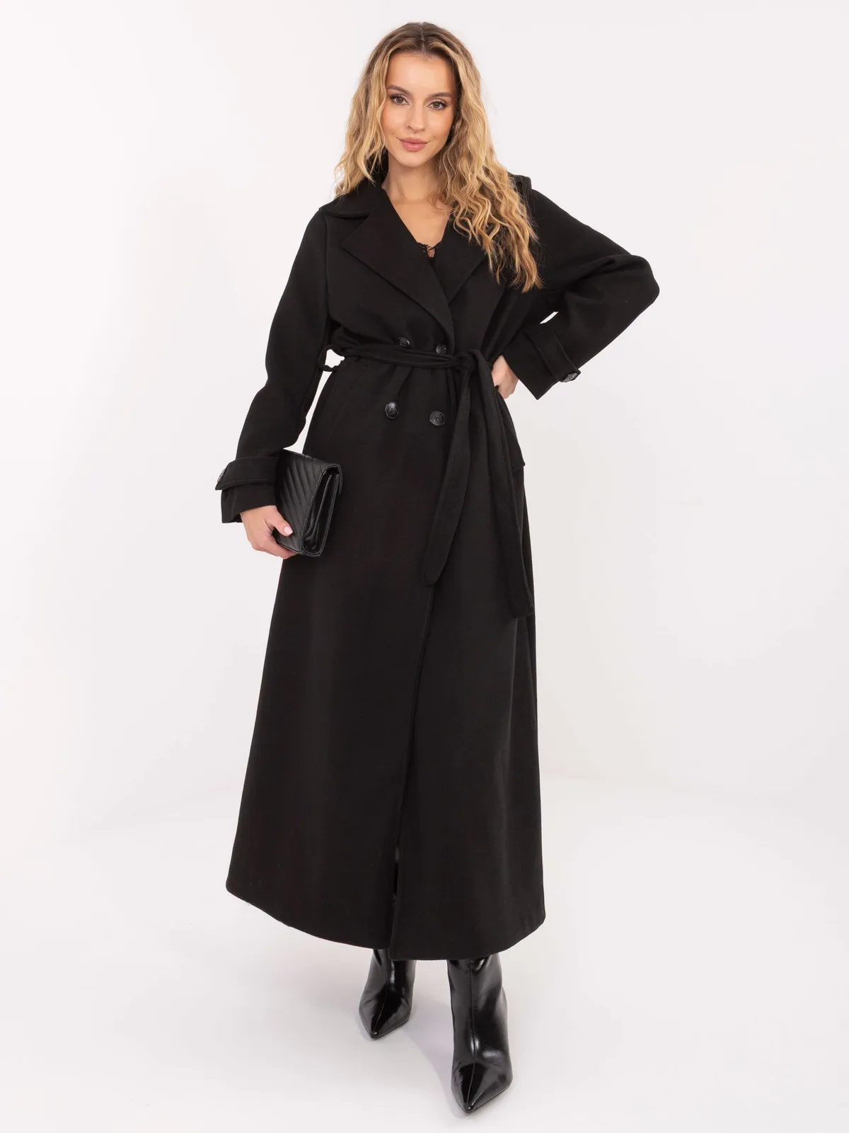 Klasyczny płaszcz wiązany o kroju oversize - zdjęcie 1