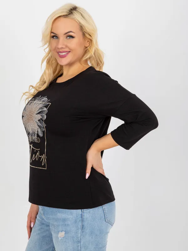 Różowa bawełniana bluzka plus size z dżetami - widok 2