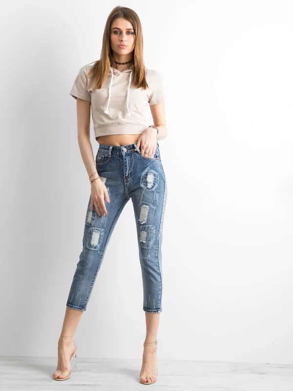 Jeansy mom jeans z przetarciami niebieskie - widok 2