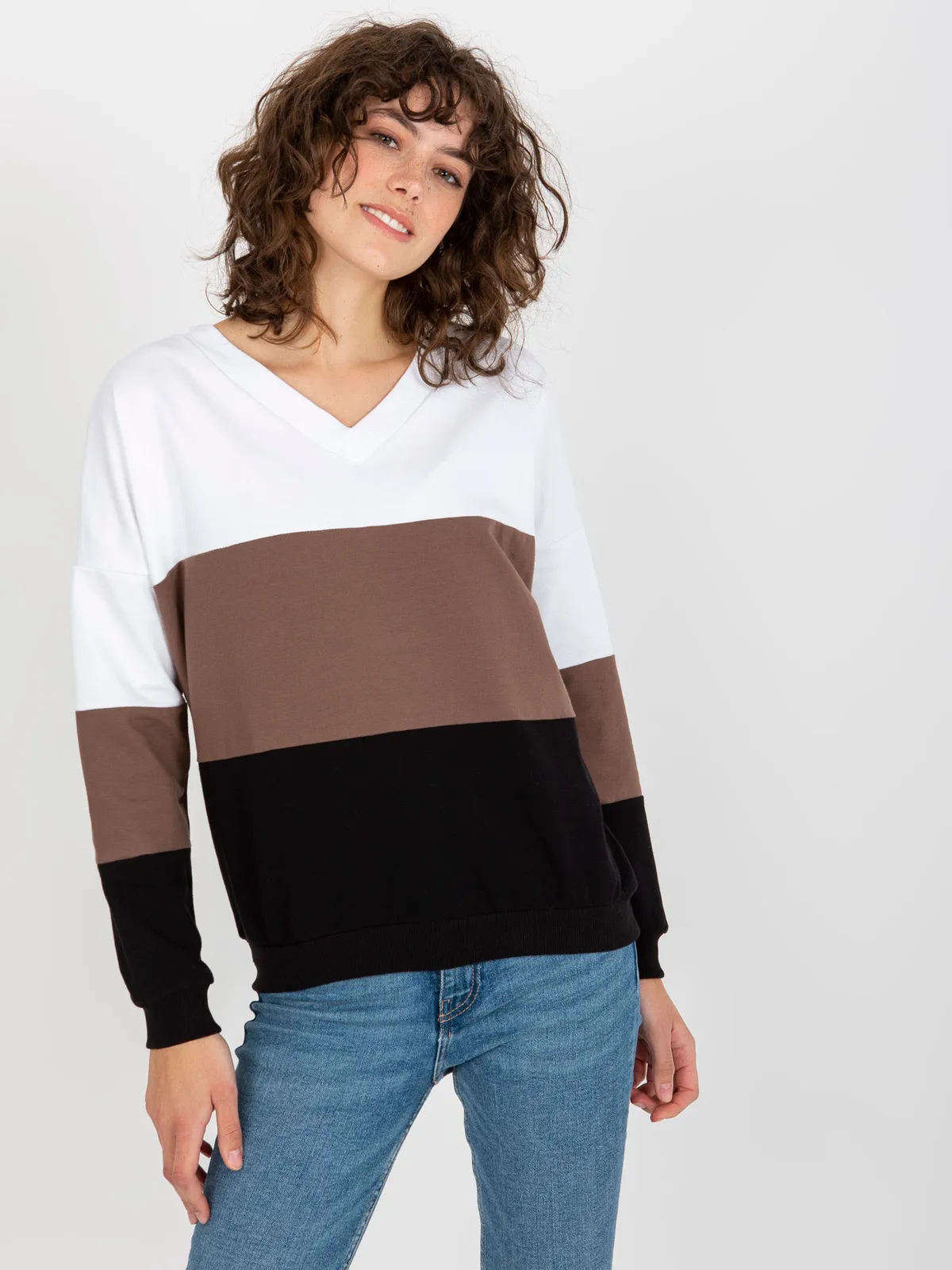 Biało-czarna bluza basic bez kaptura RUE PARIS - zdjęcie 1