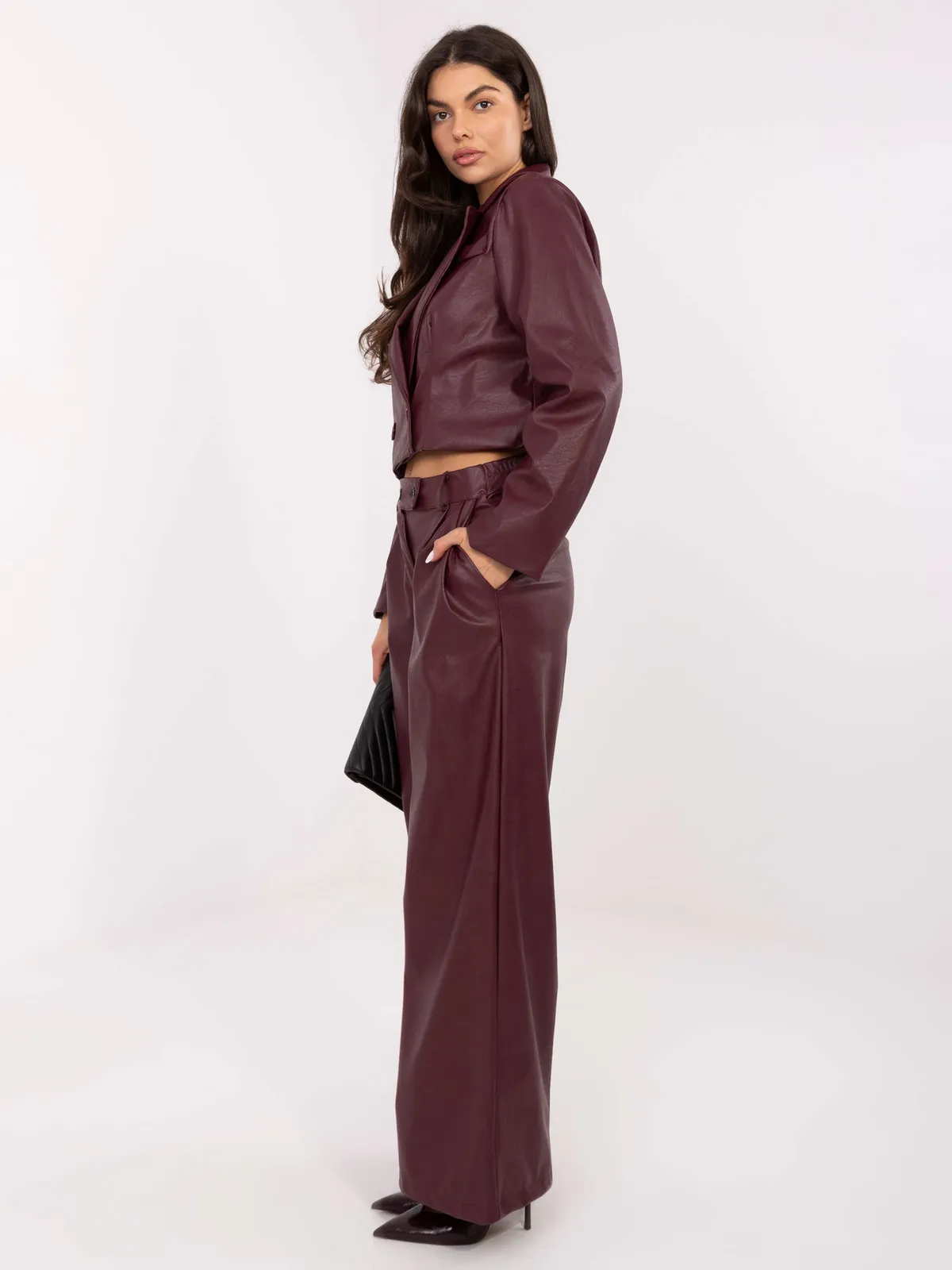 Eleganckie spodnie z wysokim stanem i szerokimi nogawkami - zdjęcie 1