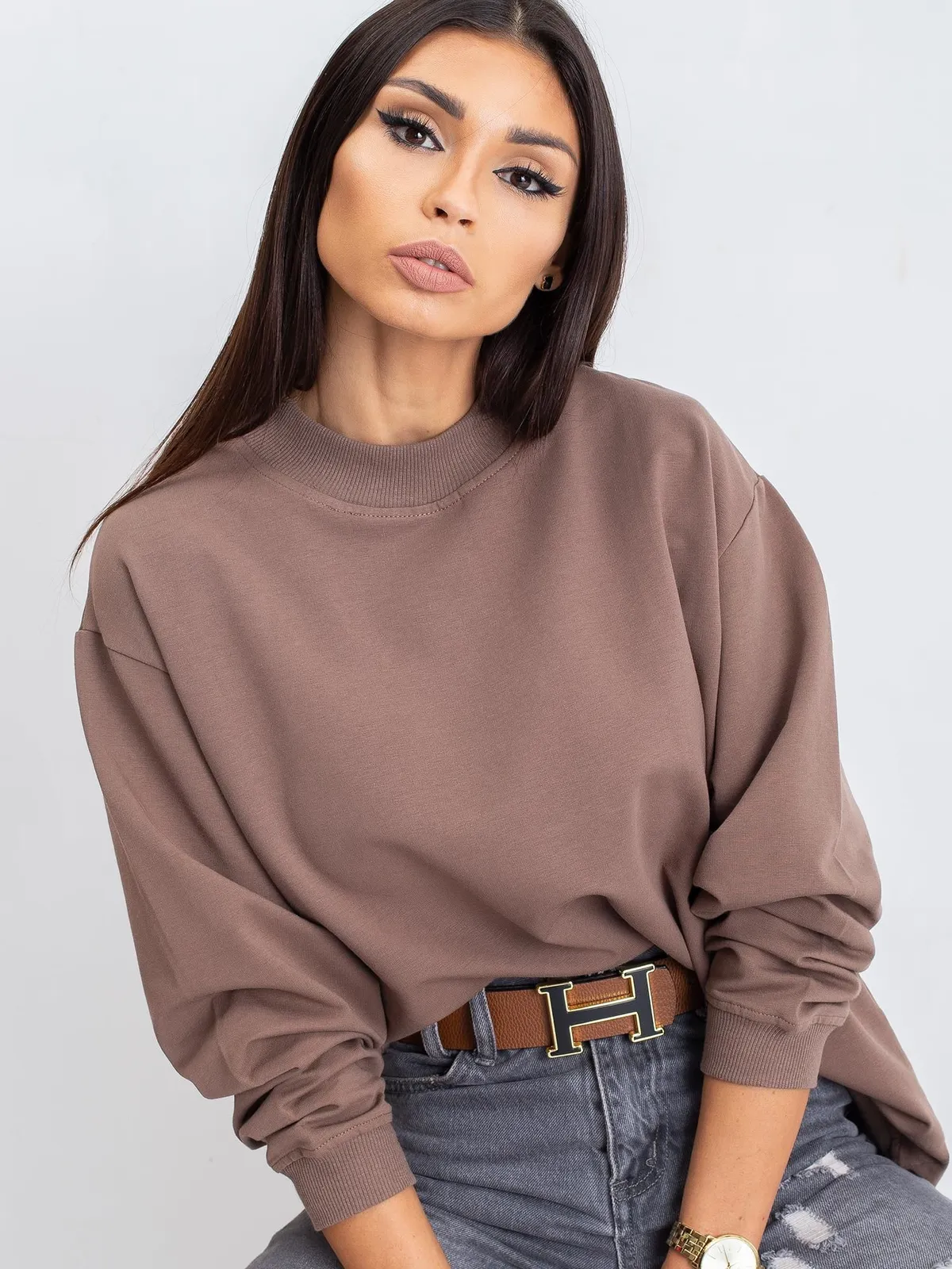Kawowa bawełniana bluza basic - zdjęcie 6