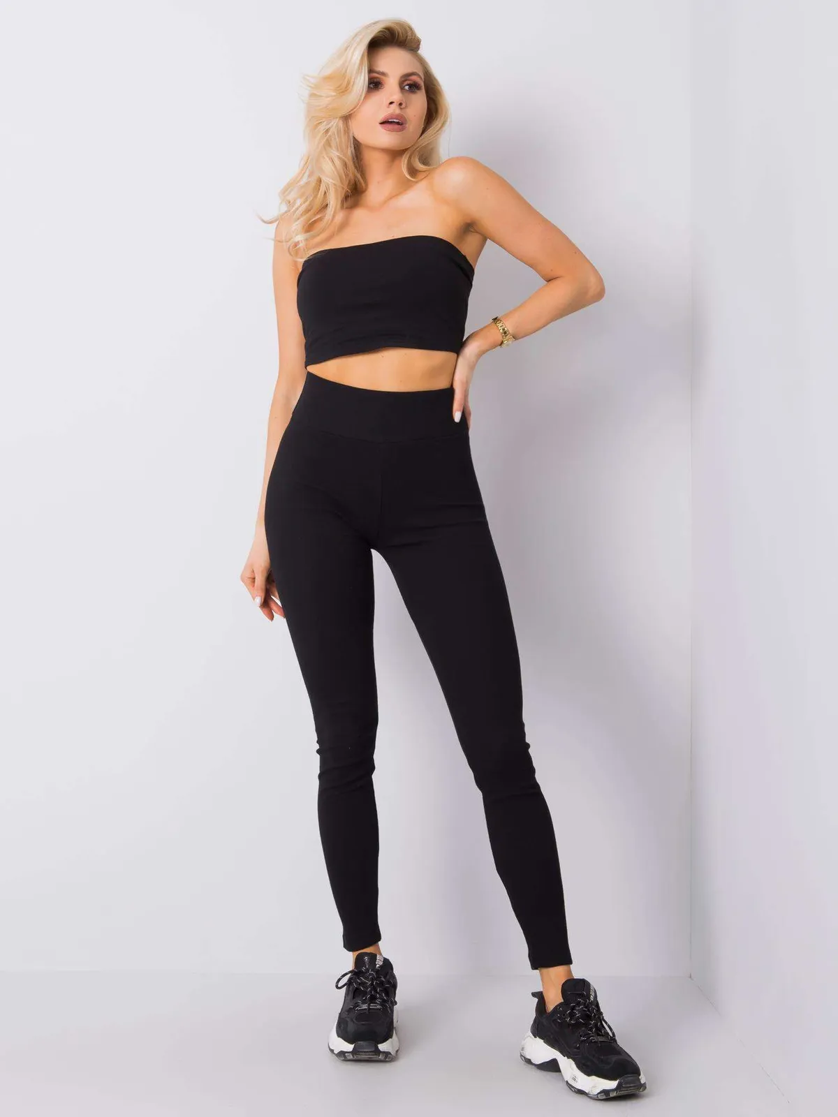 Szare legginsy basic w prążek - zdjęcie 3