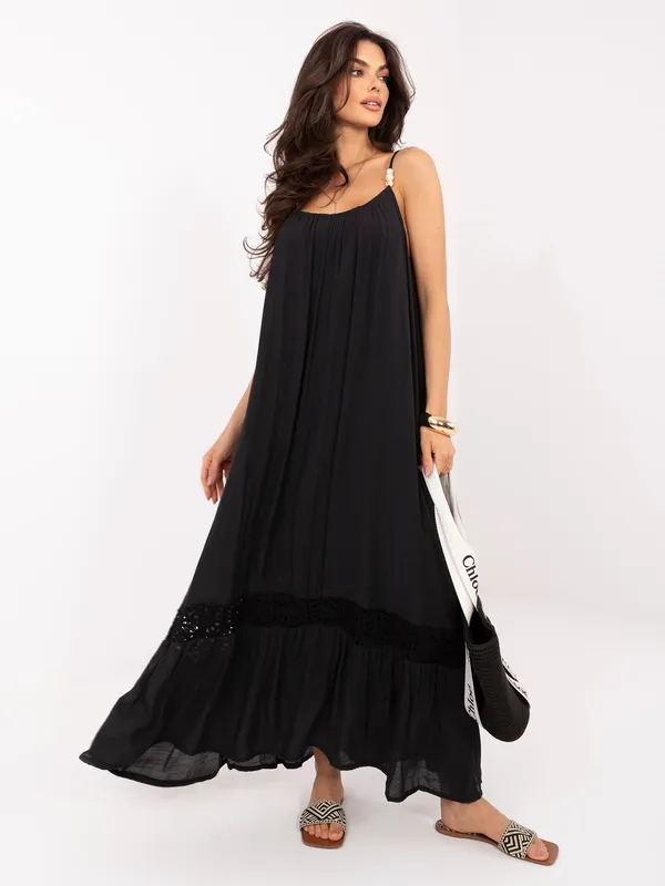 Zwiewna sukienka maxi z dekoracyjnymi ramiączkami - widok 2