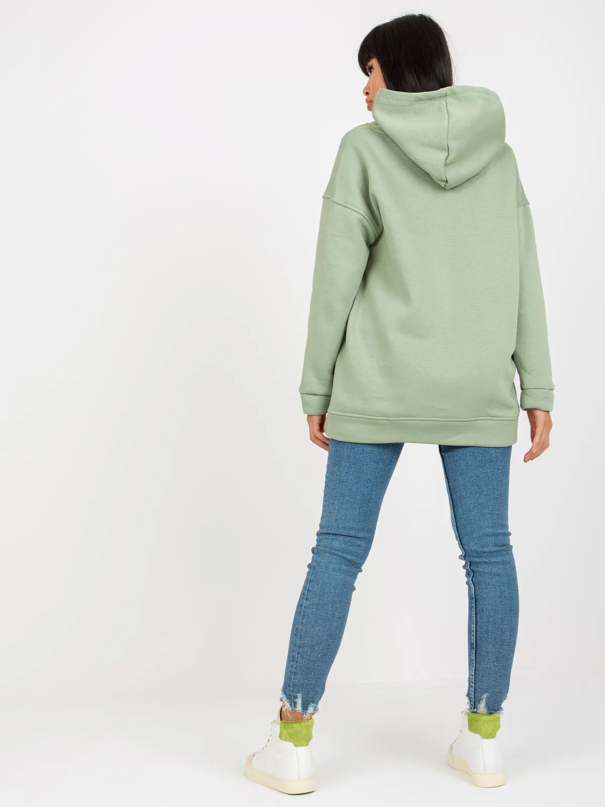 Pistacjowa dresowa bluza basic z kapturem - zdjęcie 5