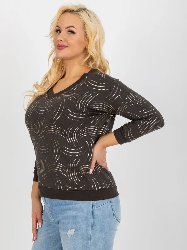 Czarna bluzka plus size z nadrukiem i rękawem 3/4