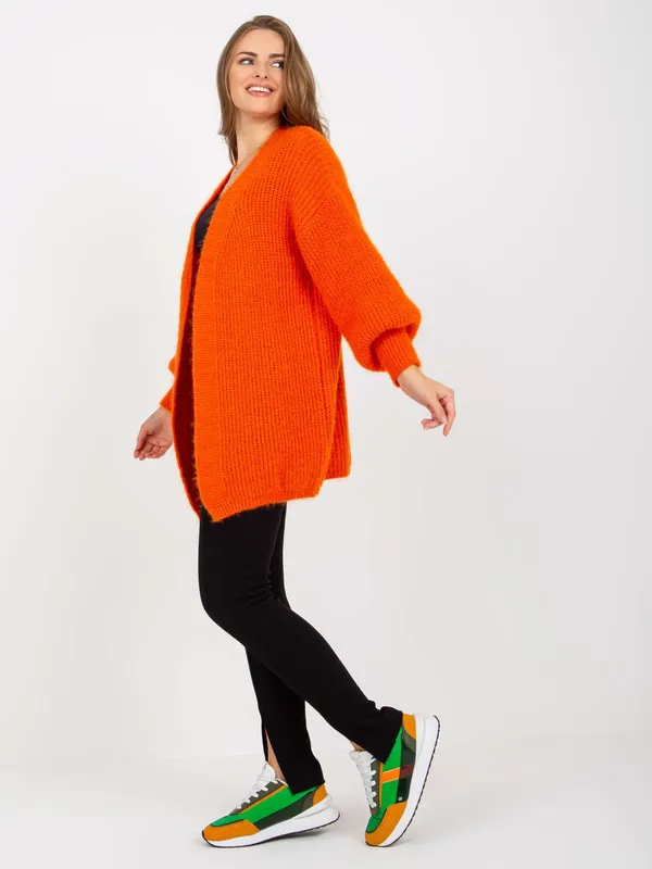 Pomarańczowy fluffy kardigan o kroju oversize OCH BELLA - widok 2