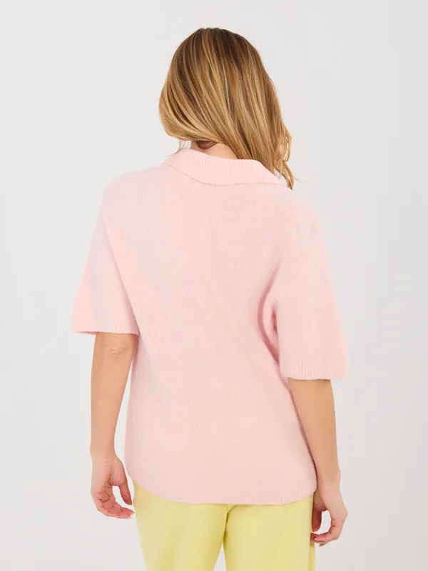 Casualowy sweter z kołnierzykiem i krótkim rękawem