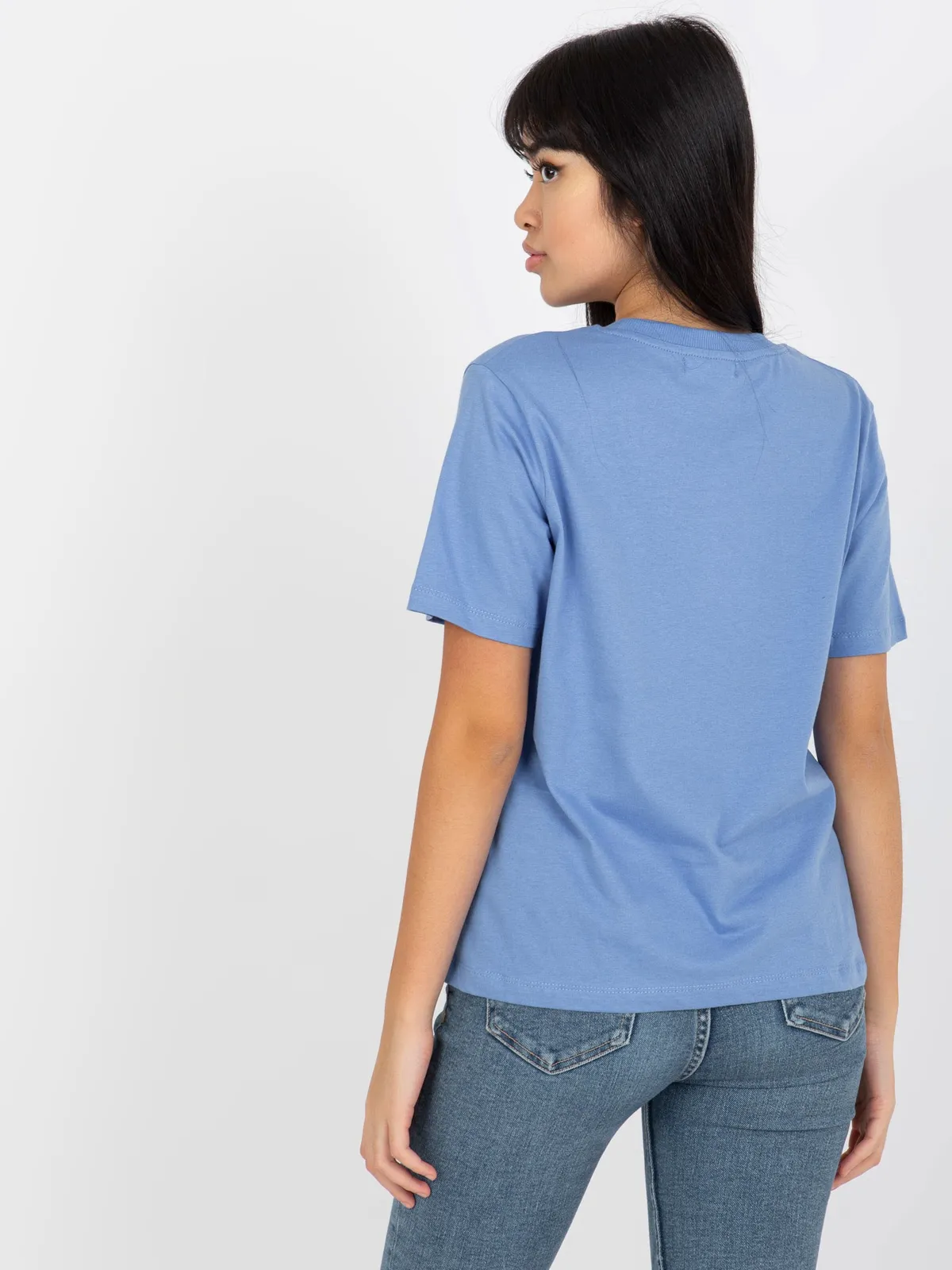 Ciemnoniebieski klasyczny t-shirt jednokolorowy MAYFLIES - zdjęcie 3