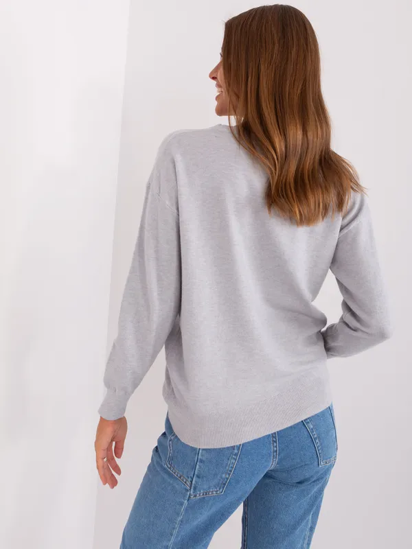 Khaki sweter klasyczny z okrągłym dekoltem