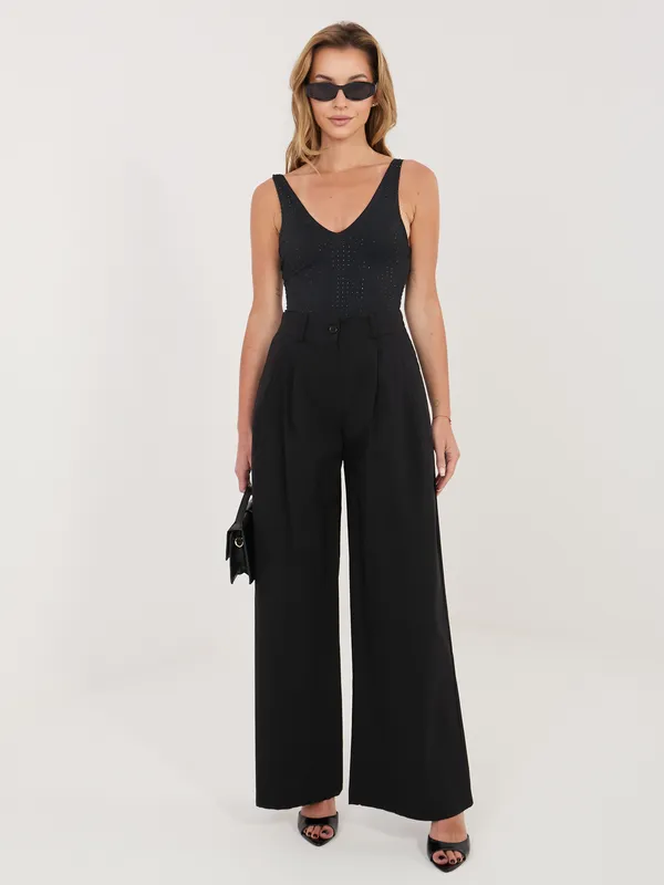 Wizytowe spodnie z wysokim stanem i szeroką nogawką - widok 2