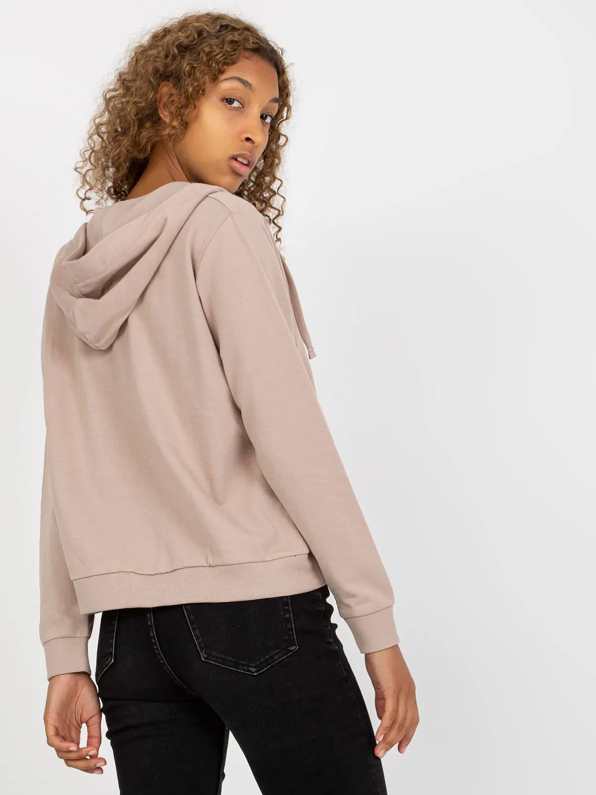 Beżowa rozpinana bluza basic z bawełny - zdjęcie 2