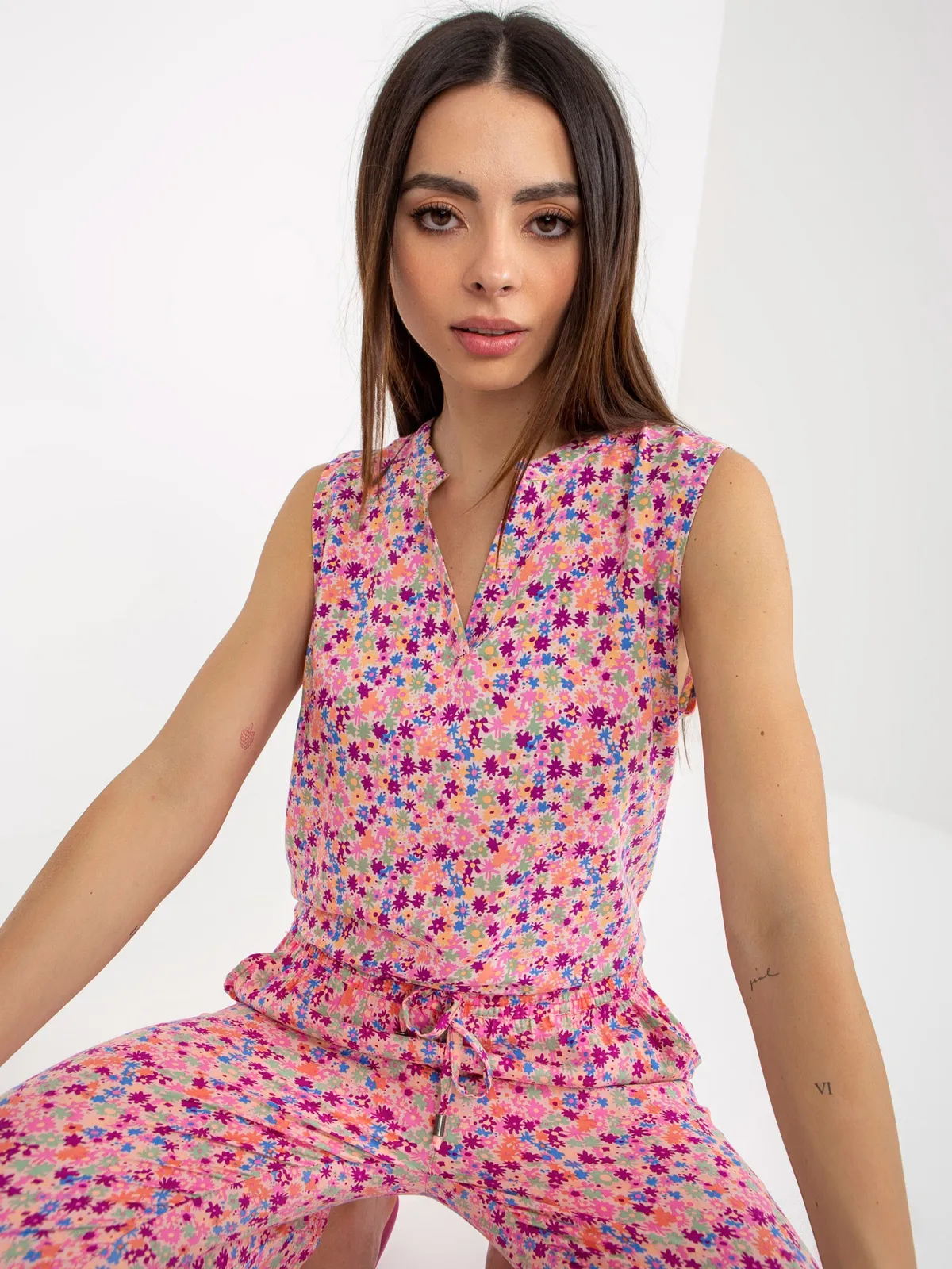 Różowa boho bluzka we wzory bez rękawów FRESH MADE - zdjęcie 5
