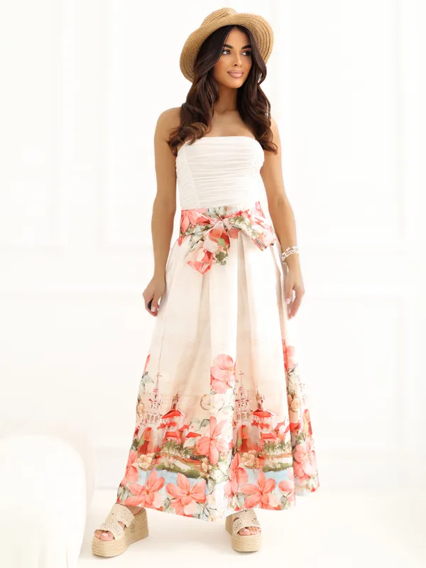 Rozkloszowana spódnica maxi z wiązaną kokardą