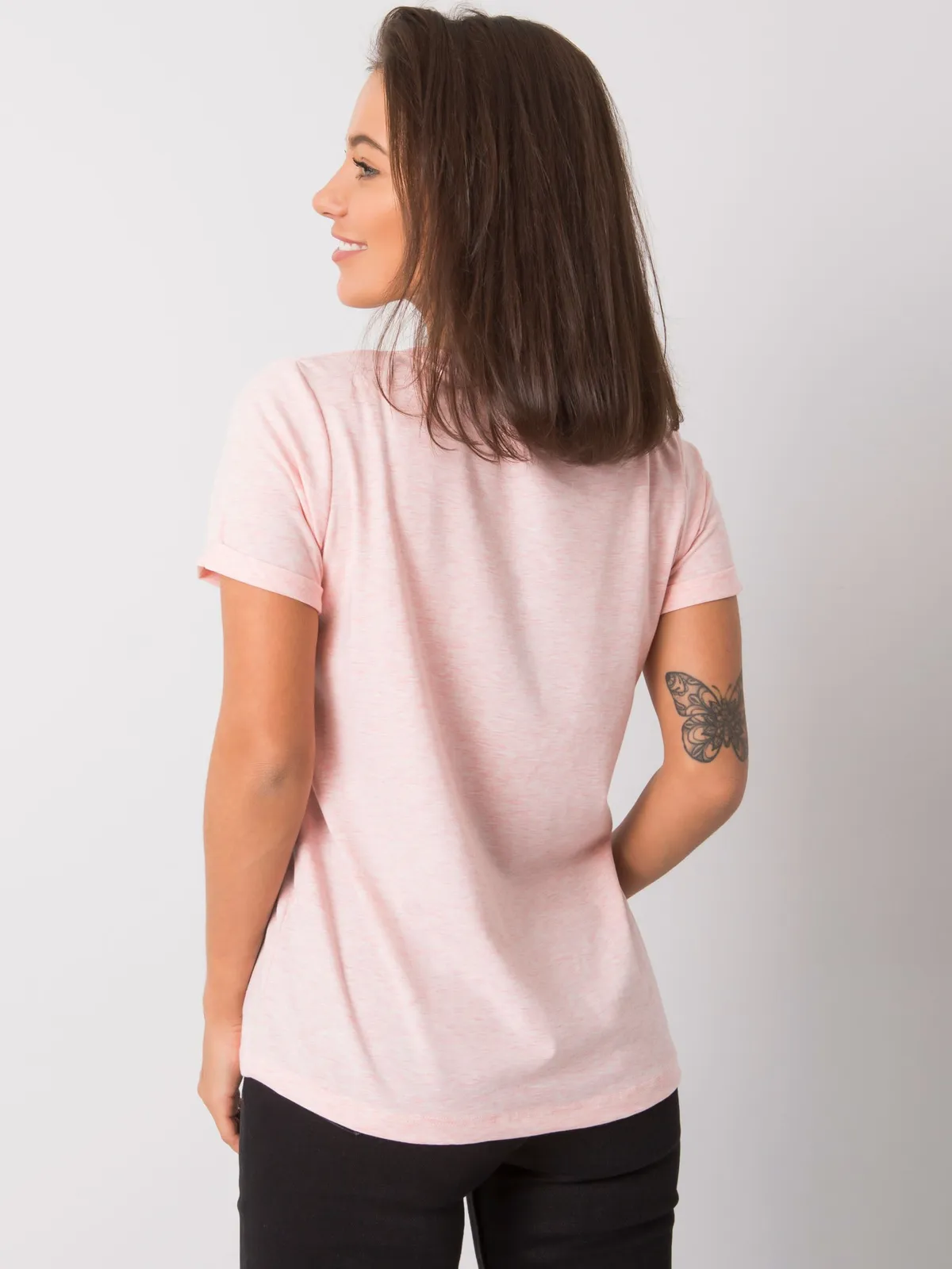 Bawełniany melanżowy t-shirt damski basic różowy - zdjęcie 4