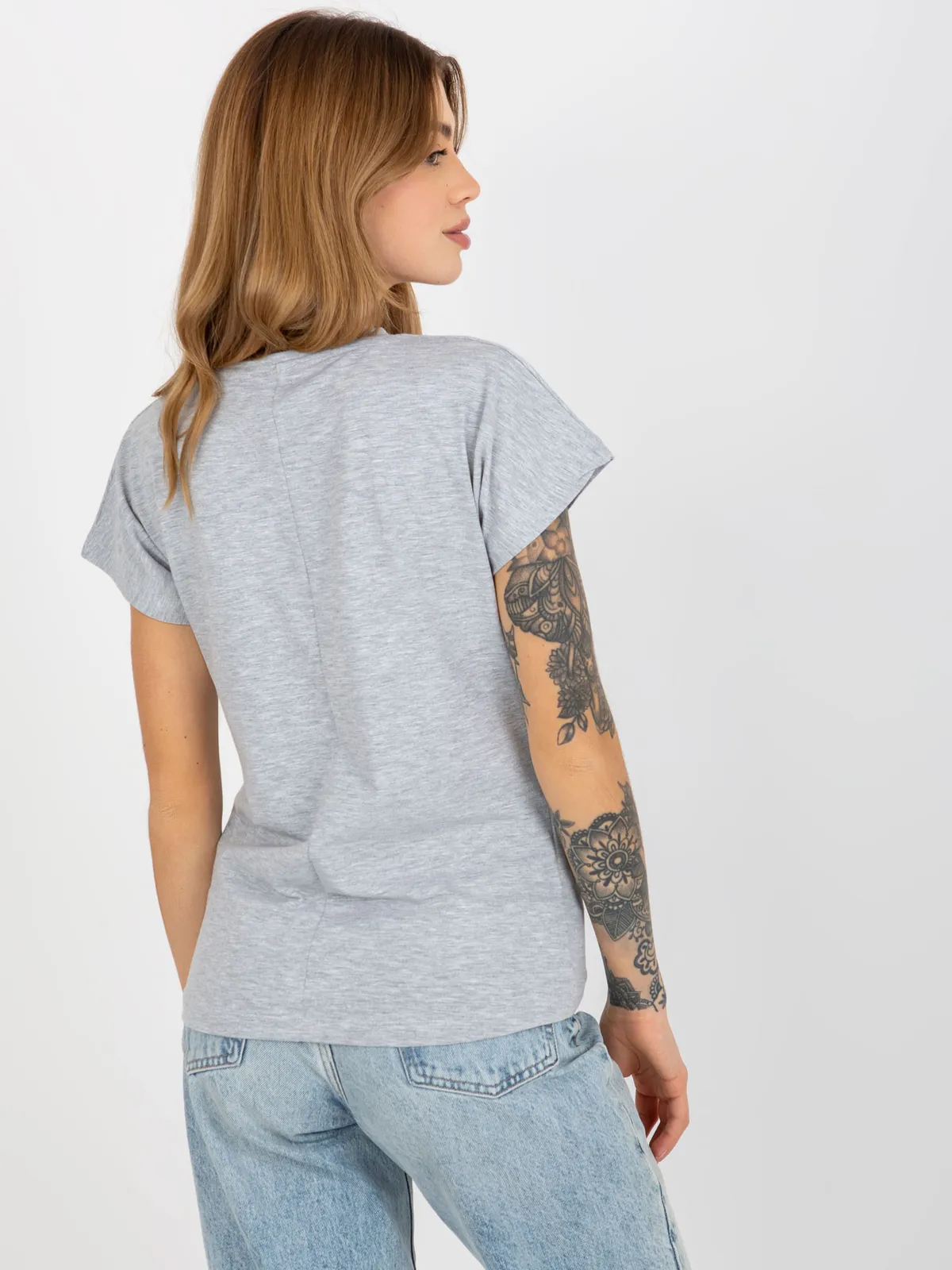 Szary melanżowy klasyczny t-shirt basic z bawełny - zdjęcie 3